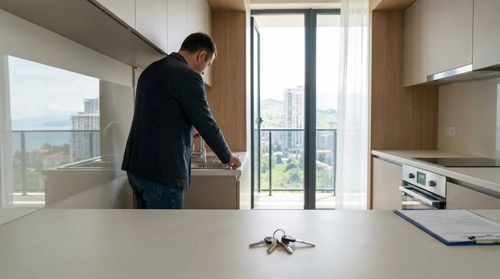 Contrôle des équipements de cuisine lors de la réception d'un appartement à Batumi