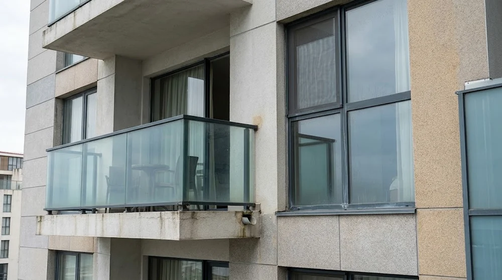 Façade et balcons d'un immeuble résidentiel exposé au climat côtier